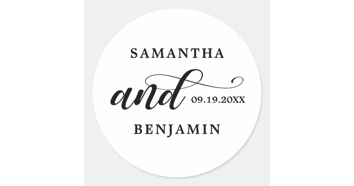 Elegant Calligraphy Black And White Wedding Classic Round Sticker | Zazzle