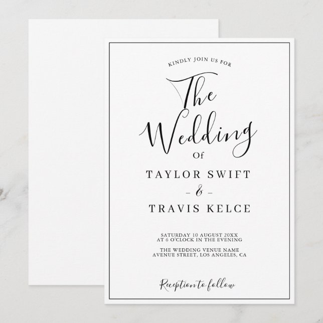 Elegant Calligraphy Black and White Wedding  Invitation (Front/Back)