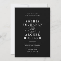 Elegant Calligraphy Black and White Wedding Invitation | Zazzle