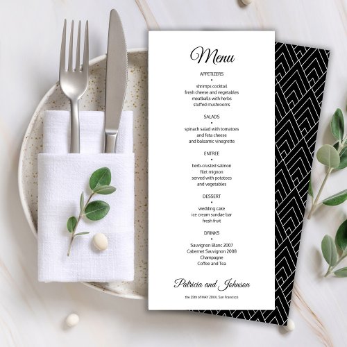 Elegant calligraphy black and white wedding menu