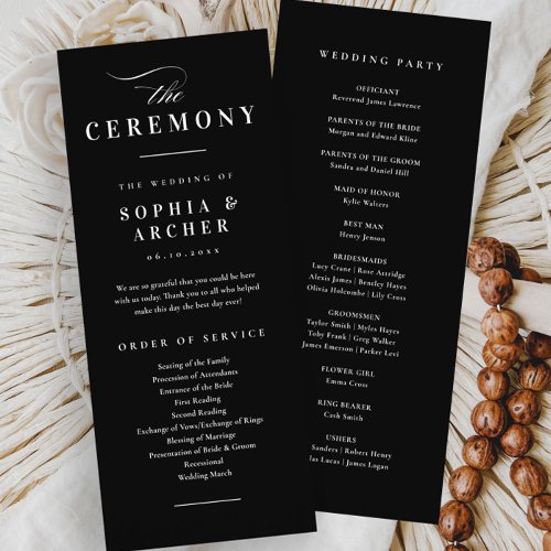 Elegant Calligraphy Black and White Wedding Program