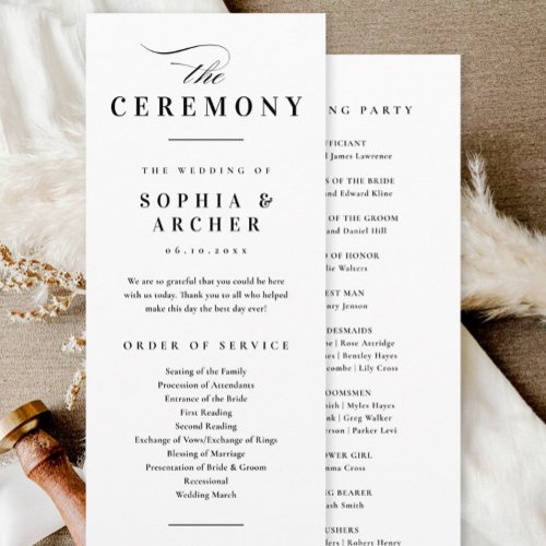 Elegant Calligraphy Black and White Wedding Program