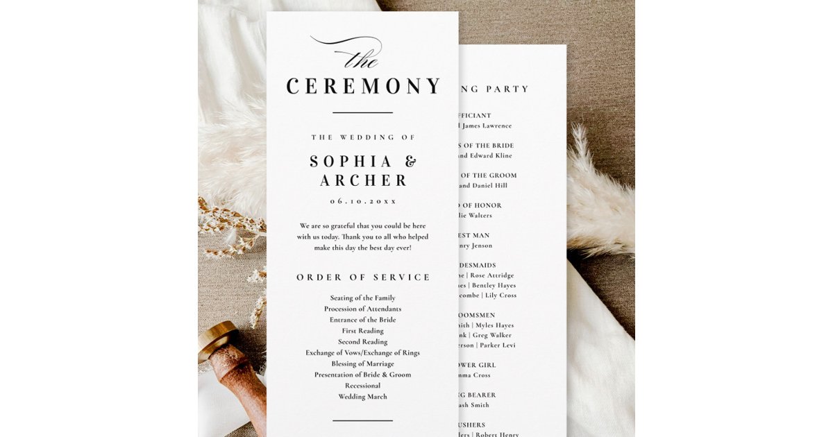Elegant Calligraphy Black and White Wedding Program | Zazzle