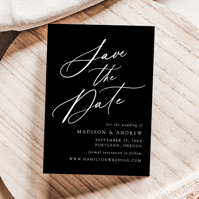 Elegant Calligraphy Black and White Wedding Save The Date (Creator Uploaded)