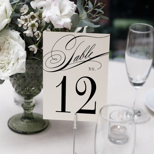 Elegant Calligraphy Black and White Wedding Table Number