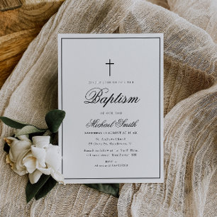 elegant calligraphy black frame baptism invitation