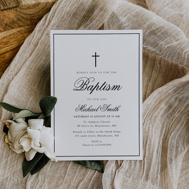 elegant calligraphy black frame baptism invitation (Creator Uploaded)
