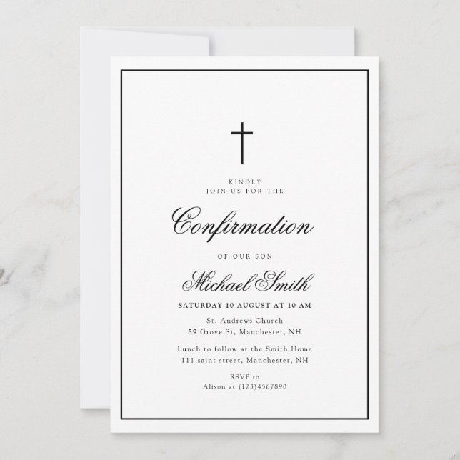 elegant calligraphy black frame confirmation invitation (Front)