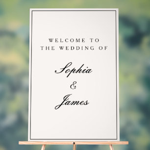 Elegant Calligraphy Black Frame Welcome Wedding  Acrylic Sign