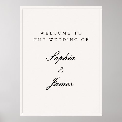 Elegant Calligraphy Black Frame Welcome Wedding Poster