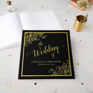 Elegant Calligraphy Black & Gold Foil Wedding Foil Guest Book