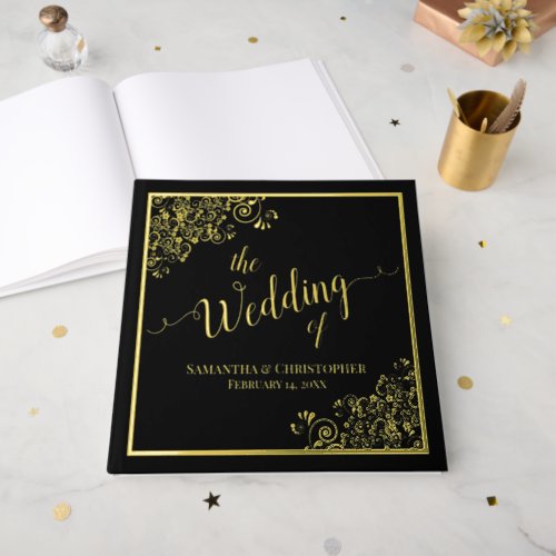 Elegant Calligraphy Black  Gold Foil Wedding Foil Guest Book