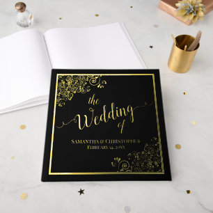 Elegant Calligraphy Black & Gold Foil Wedding Guest Book