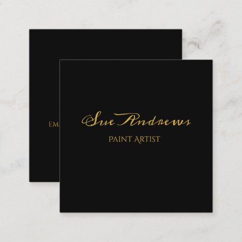 Elegant Calligraphy Black  Gold Personalized  Square Business Card