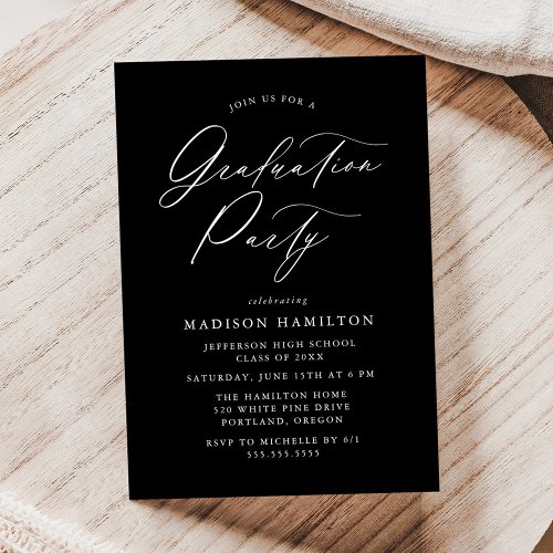 Elegant Calligraphy Black Graduation Party Invitation