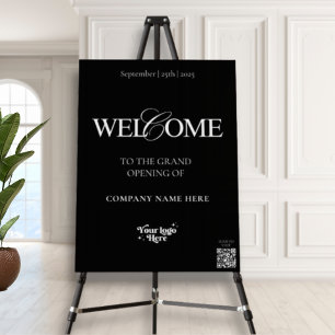 Elegant Calligraphy Black QR Code Welcome Event Foam Board