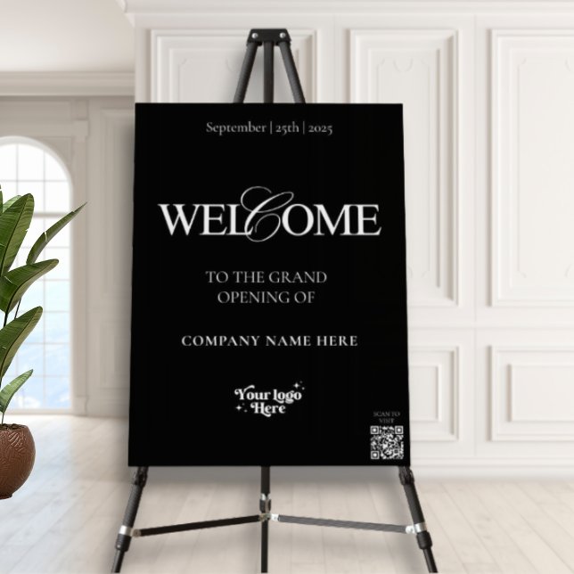 Elegant Calligraphy Black QR Code Welcome Event Foam Board (Creator Uploaded)