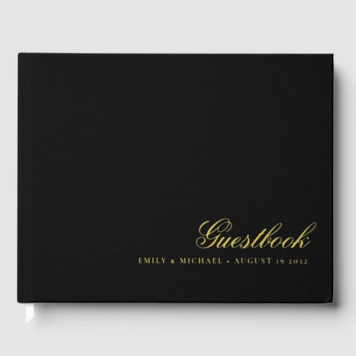 Elegant Calligraphy Black Real Gold Foil Wedding  Foil Guest Book