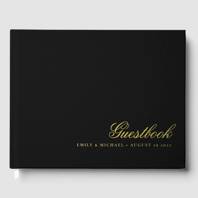 Elegant Calligraphy Black Real Gold Foil Wedding  Foil Guest Book (Front)