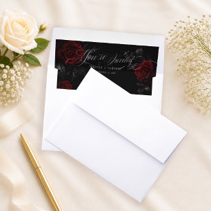 Elegant Calligraphy Black Red Floral Wedding Envelope Liner