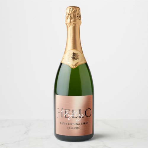 Elegant Calligraphy Black Rose Gold Hello 50  Sparkling Wine Label