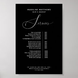 Elegant Calligraphy Black Salon Price List Service Poster