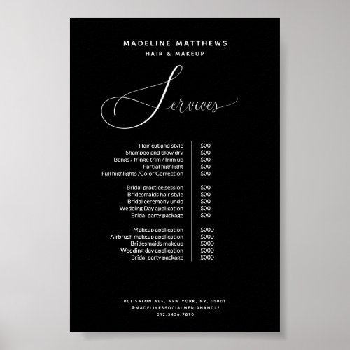 Elegant Calligraphy Black Salon Price List Service Poster