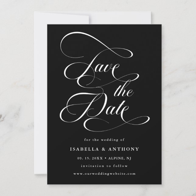Elegant Calligraphy Black Save The Date (Front)
