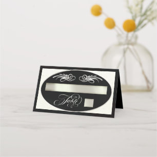 Elegant Calligraphy - Black/Silver Place Card