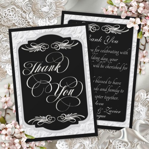 Elegant Calligraphy - Black/Silver Thank You Card