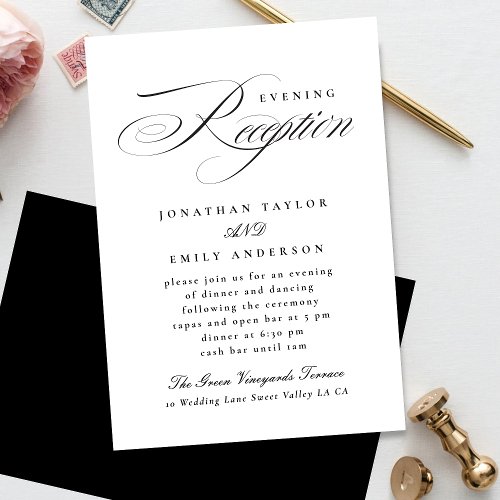 Elegant Calligraphy Black Tie Wedding Reception Enclosure Card