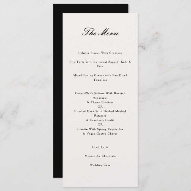Elegant Calligraphy Black Wedding Dinner Menu (Front/Back)