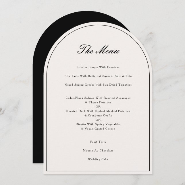Elegant Calligraphy Black Wedding Dinner Menu Card (Front/Back)