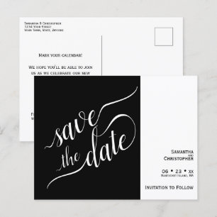 Elegant Calligraphy Black Wedding Save the Date Announcement Postcard