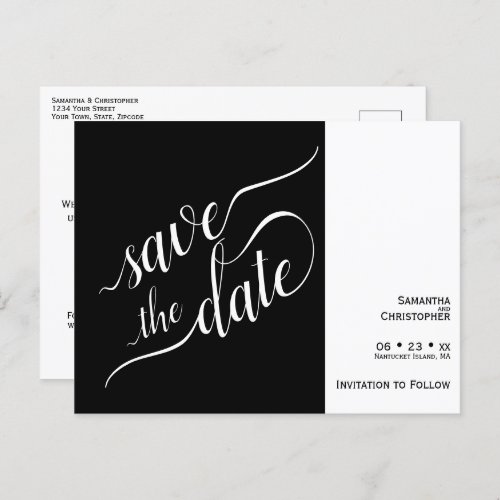 Elegant Calligraphy Black Wedding Save the Date Announcement Postcard