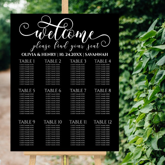 Elegant Calligraphy Black Wedding Seating Chart Foam Board (Creator Uploaded)