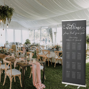 Elegant Calligraphy Black Wedding Seating Chart Retractable Banner