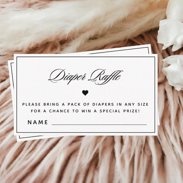 Elegant Calligraphy Black & White Diaper Raffle Enclosure Card (Creator Uploaded)