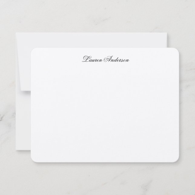 Elegant Calligraphy Black & White Flat Note Card (Front)