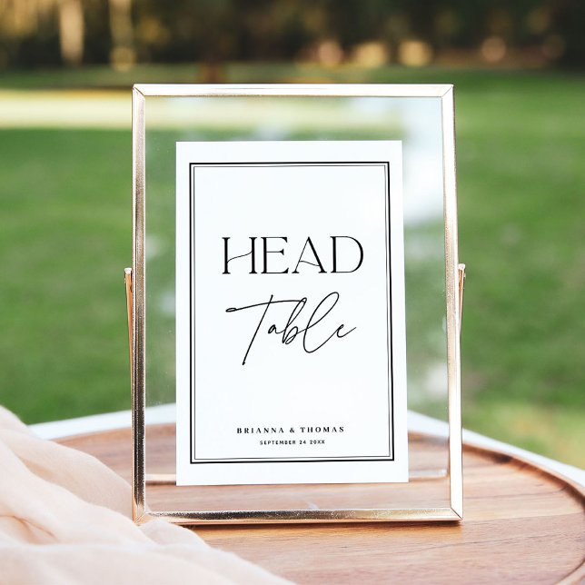 Elegant Calligraphy Black & White "Head Table" Table Number (Creator Uploaded)