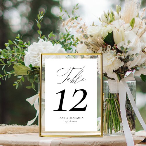 Elegant Calligraphy Black  White Luxury Wedding Table Number