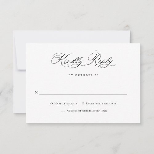 Elegant Calligraphy Black White Minimalist Wedding RSVP Card