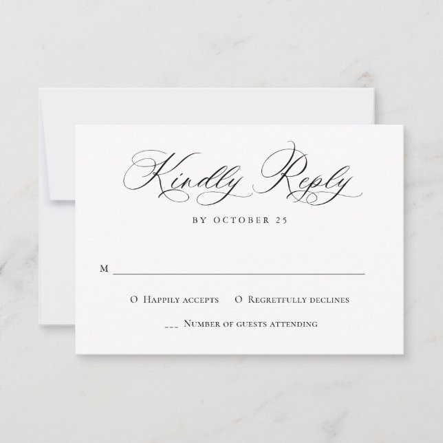 Elegant Calligraphy Black White Minimalist Wedding RSVP Card (Front)