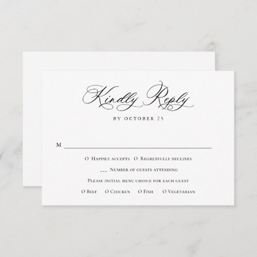 Elegant Calligraphy Black White Minimalist Wedding RSVP Card