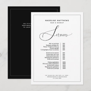 Elegant Calligraphy Black White Salon Price List Menu