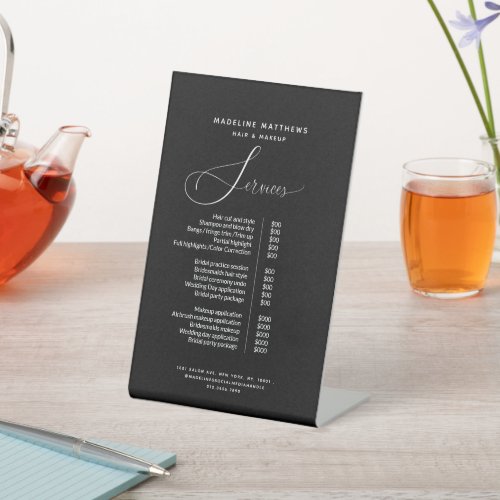 Elegant Calligraphy Black White Salon Price List Pedestal Sign