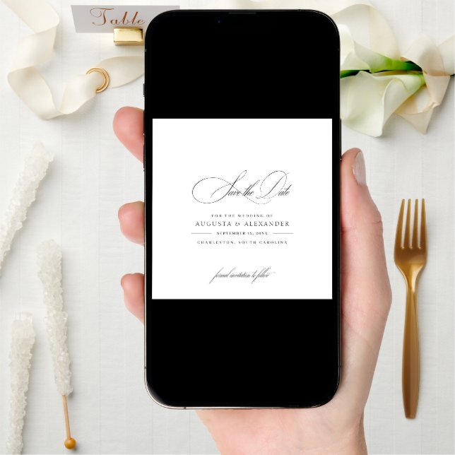 Elegant Calligraphy Black & White Save The Date (Front Digital)