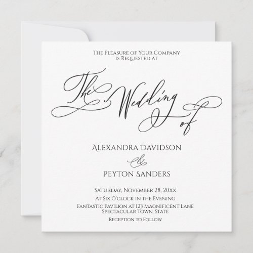 Elegant Calligraphy Black  White The Wedding of Invitation