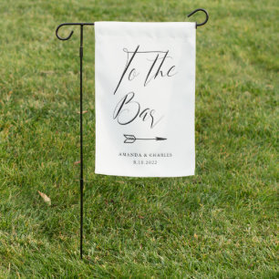 Elegant Calligraphy Black White Wedding Garden Flag