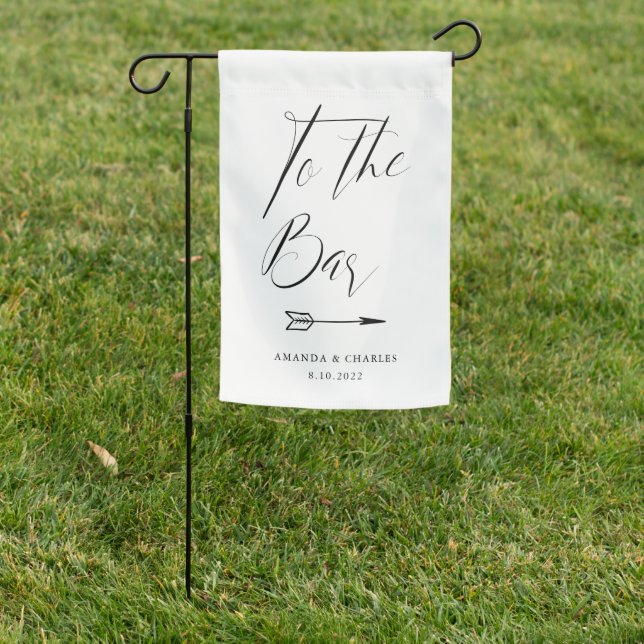 Elegant Calligraphy Black White Wedding Garden  Garden Flag (In SItu)